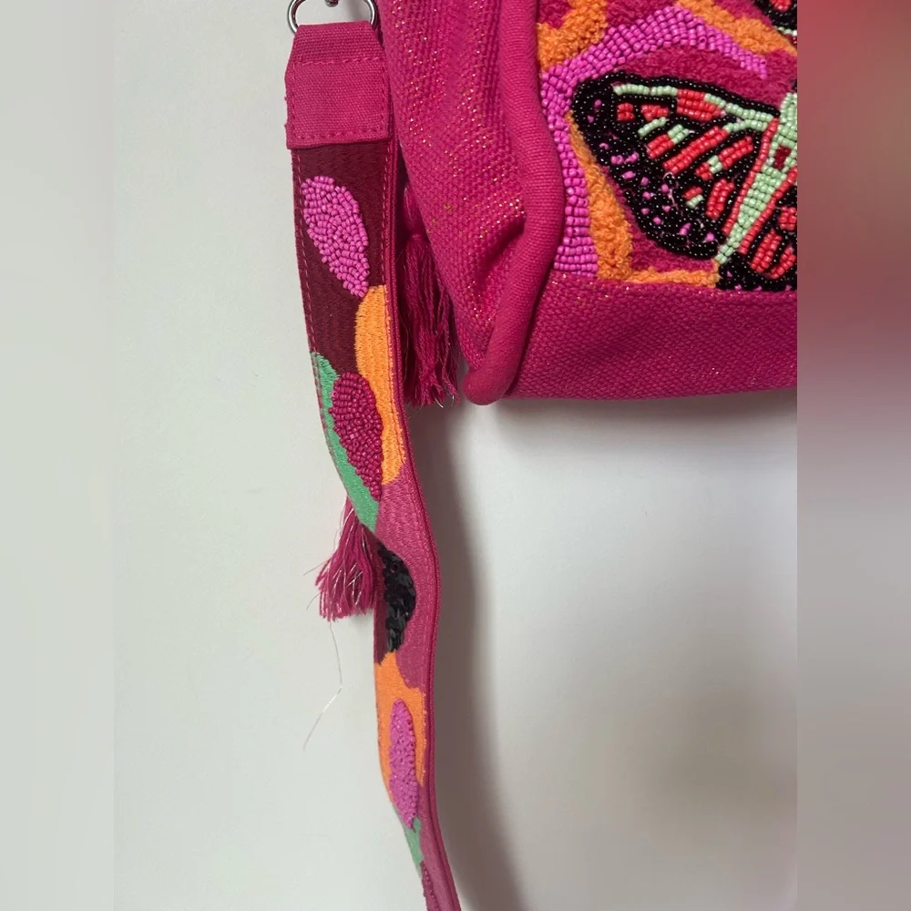 Viral America & Beyond Pink Beaded Butterfly Tote Bag